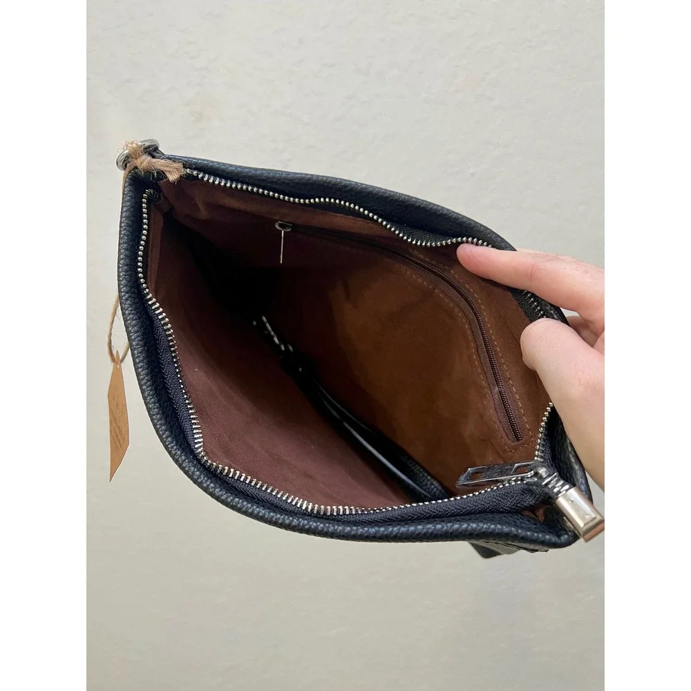 SHNIAO Black Pebbled Faux Leather Zipper Clutch Bag Wristlet Minimalist SH01L